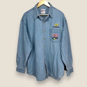 Vintage Jeff Gordon Denim Button Shirt Mens XL Blue DuPont NASCAR Racing Chase